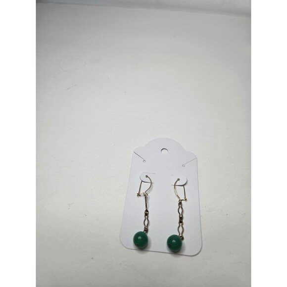 Bronze Tone Dangle Drop Earrings with Green Beads - Picture 2 of 3